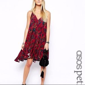 Petite Neck Deep V Neck Full Mini Dress